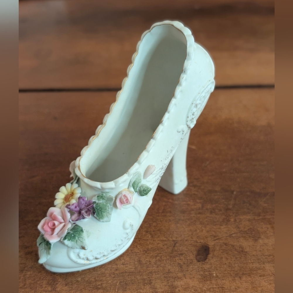 Vintage Lefton China Porcelain Shoe | Hand Painted Floral Figurine KW4746
